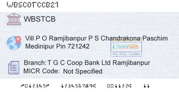 The West Bengal State Cooperative Bank T G C Coop Bank Ltd RamjibanpurBranch 
