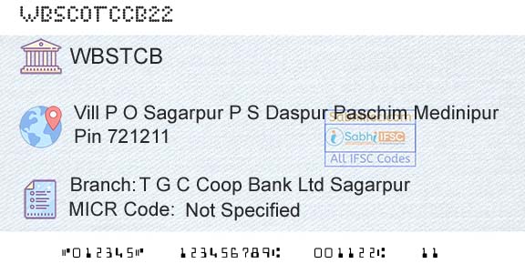The West Bengal State Cooperative Bank T G C Coop Bank Ltd SagarpurBranch 