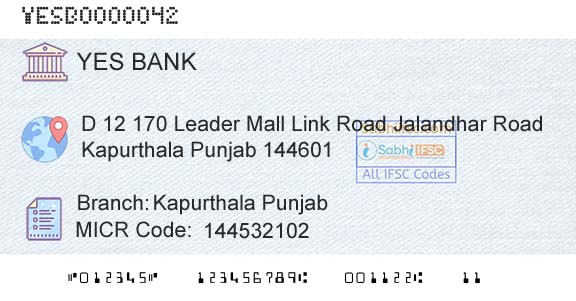 Yes Bank Kapurthala PunjabBranch 