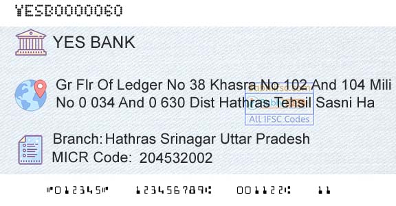 Yes Bank Hathras Srinagar Uttar PradeshBranch 