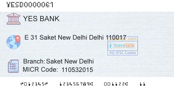 Yes Bank Saket New DelhiBranch 