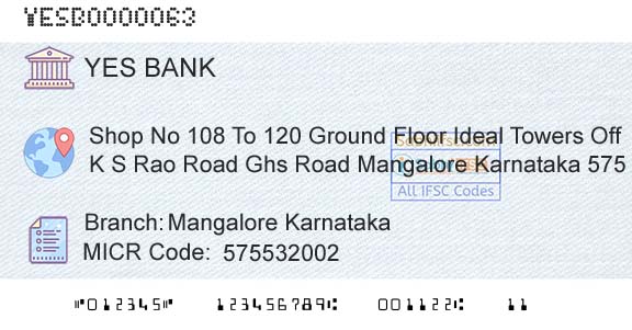 Yes Bank Mangalore KarnatakaBranch 