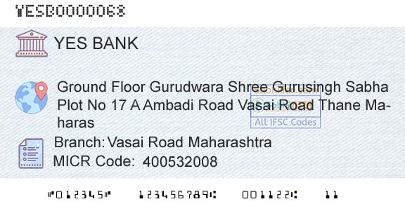Yes Bank Vasai Road MaharashtraBranch 