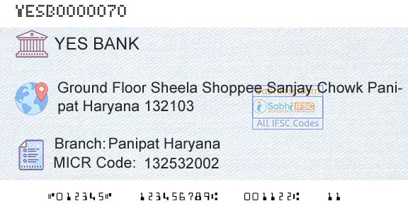 Yes Bank Panipat HaryanaBranch 