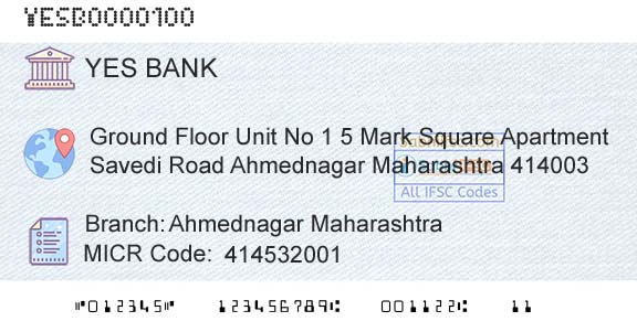 Yes Bank Ahmednagar MaharashtraBranch 