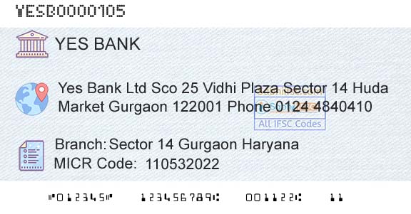 Yes Bank Sector 14 Gurgaon HaryanaBranch 