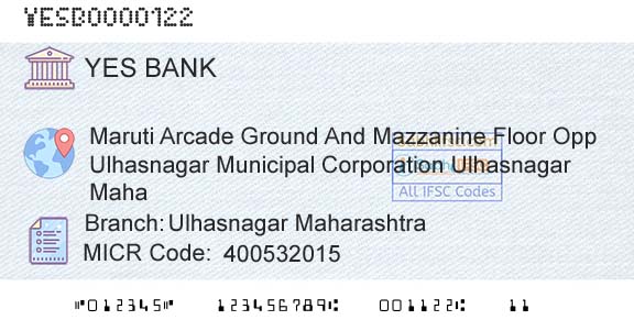 Yes Bank Ulhasnagar MaharashtraBranch 