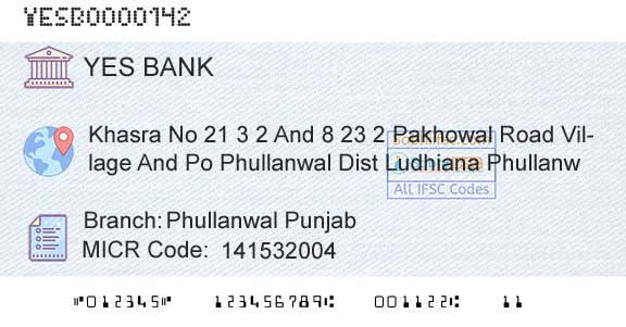 Yes Bank Phullanwal PunjabBranch 