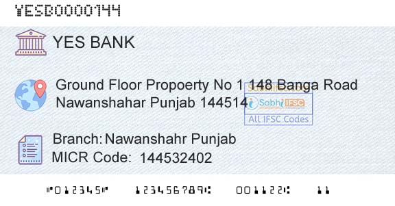 Yes Bank Nawanshahr PunjabBranch 
