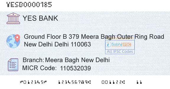 Yes Bank Meera Bagh New DelhiBranch 