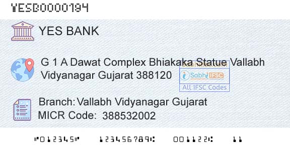 Yes Bank Vallabh Vidyanagar GujaratBranch 
