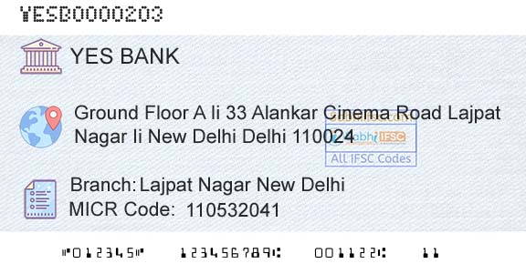 Yes Bank Lajpat Nagar New DelhiBranch 