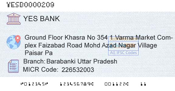Yes Bank Barabanki Uttar PradeshBranch 