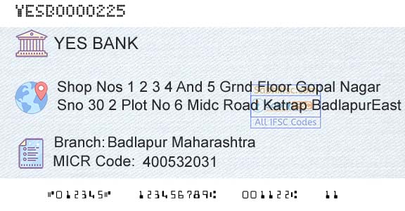 Yes Bank Badlapur MaharashtraBranch 