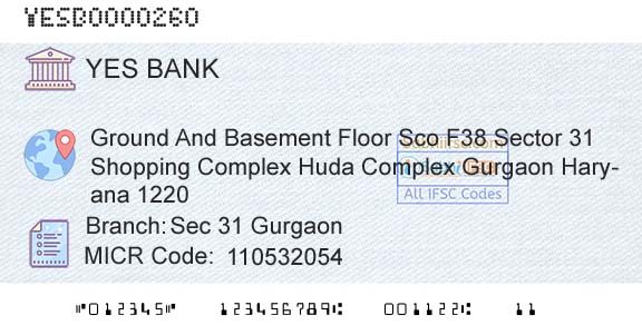 Yes Bank Sec 31 GurgaonBranch 
