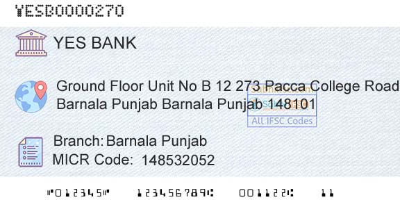 Yes Bank Barnala PunjabBranch 