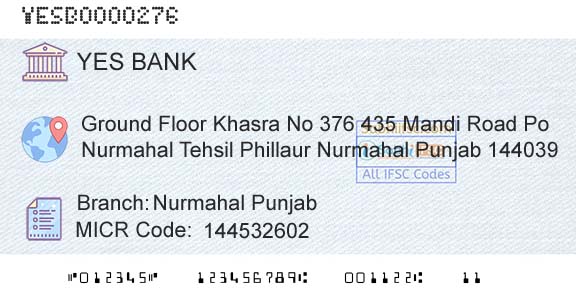 Yes Bank Nurmahal PunjabBranch 