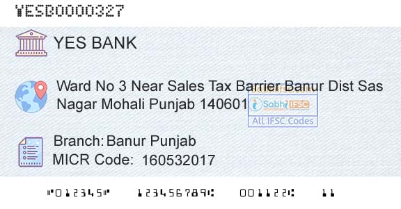 Yes Bank Banur PunjabBranch 