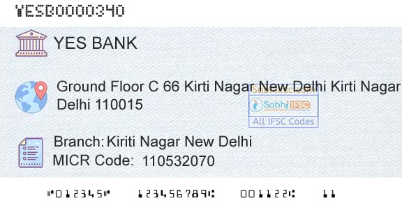 Yes Bank Kiriti Nagar New DelhiBranch 