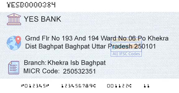 Yes Bank Khekra Isb BaghpatBranch 