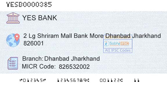 Yes Bank Dhanbad JharkhandBranch 