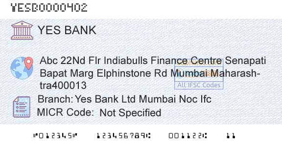Yes Bank Yes Bank Ltd Mumbai Noc IfcBranch 