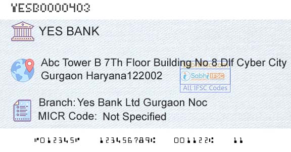 Yes Bank Yes Bank Ltd Gurgaon NocBranch 