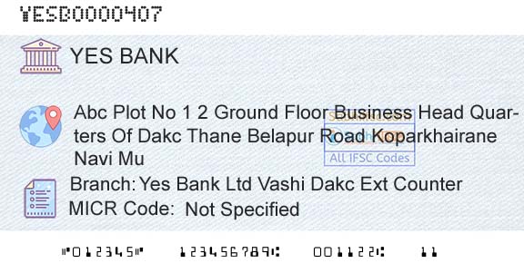 Yes Bank Yes Bank Ltd Vashi Dakc Ext CounterBranch 