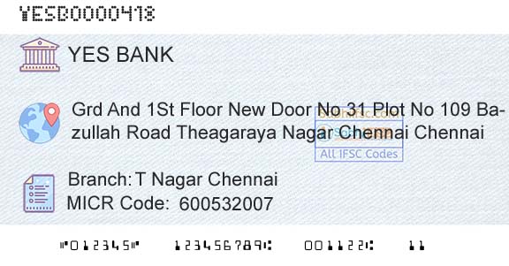 Yes Bank T Nagar ChennaiBranch 