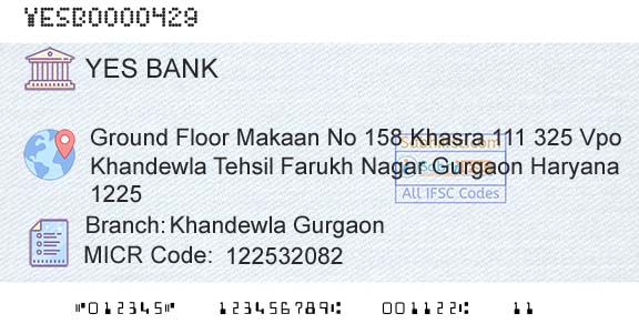 Yes Bank Khandewla GurgaonBranch 