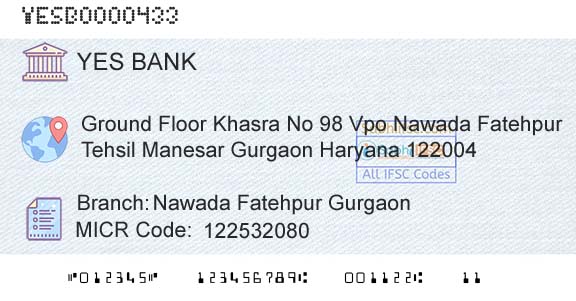 Yes Bank Nawada Fatehpur GurgaonBranch 
