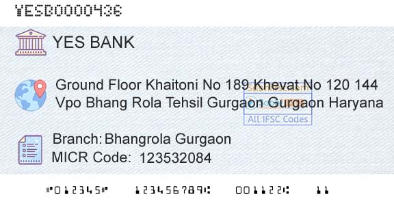 Yes Bank Bhangrola GurgaonBranch 