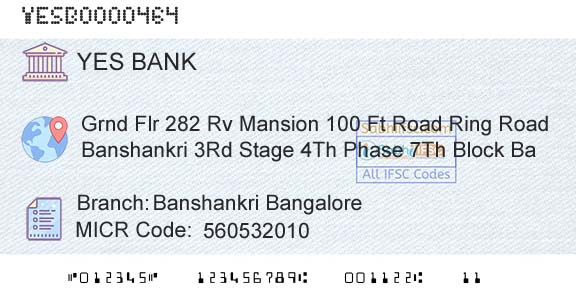 Yes Bank Banshankri BangaloreBranch 