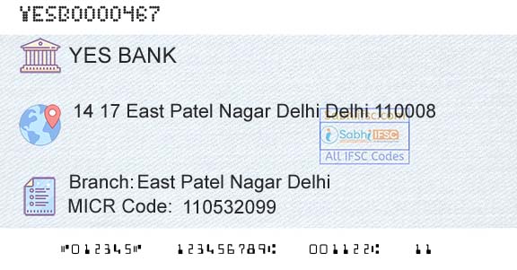 Yes Bank East Patel Nagar DelhiBranch 