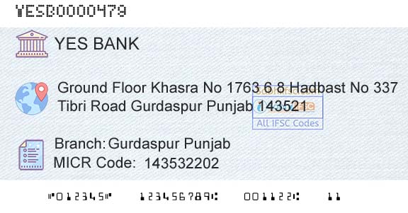 Yes Bank Gurdaspur PunjabBranch 