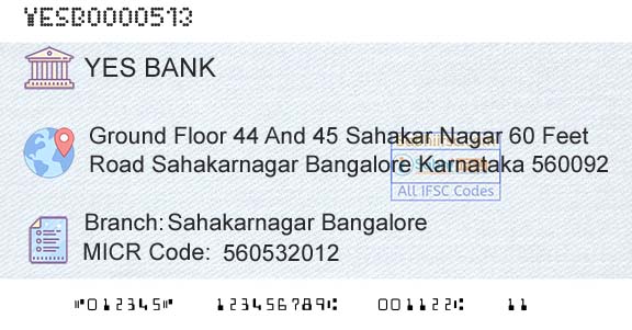 Yes Bank Sahakarnagar BangaloreBranch 