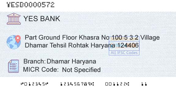 Yes Bank Dhamar HaryanaBranch 