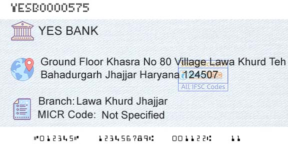 Yes Bank Lawa Khurd JhajjarBranch 