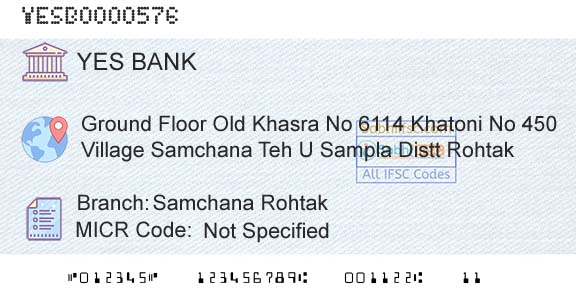 Yes Bank Samchana RohtakBranch 