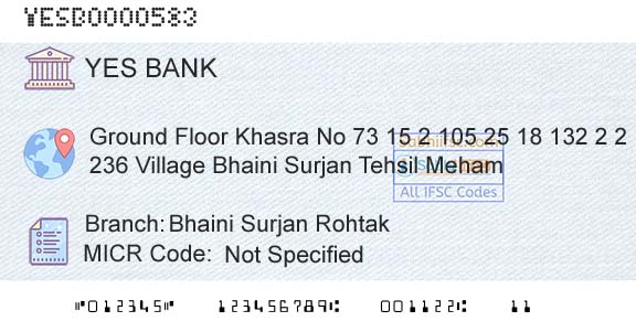 Yes Bank Bhaini Surjan RohtakBranch 
