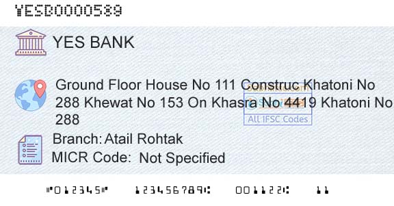 Yes Bank Atail RohtakBranch 