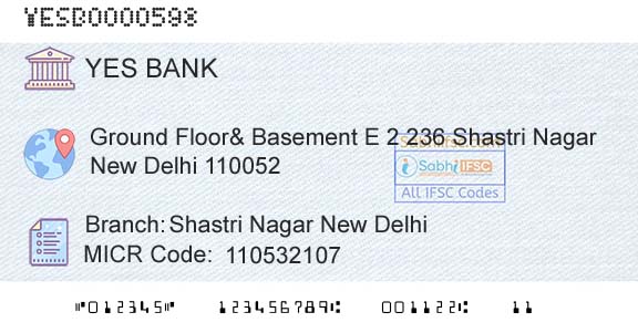 Yes Bank Shastri Nagar New DelhiBranch 