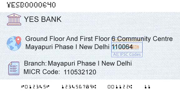 Yes Bank Mayapuri Phase I New DelhiBranch 
