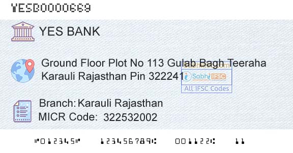Yes Bank Karauli RajasthanBranch 
