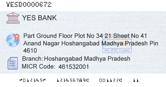 Yes Bank Hoshangabad Madhya PradeshBranch 