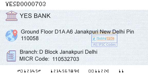 Yes Bank D Block Janakpuri DelhiBranch 