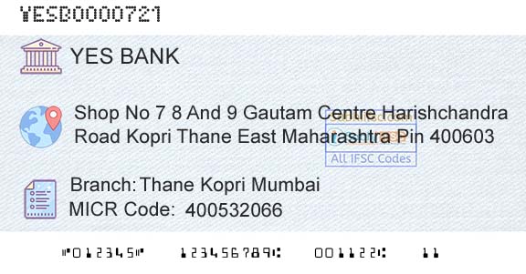 Yes Bank Thane Kopri MumbaiBranch 