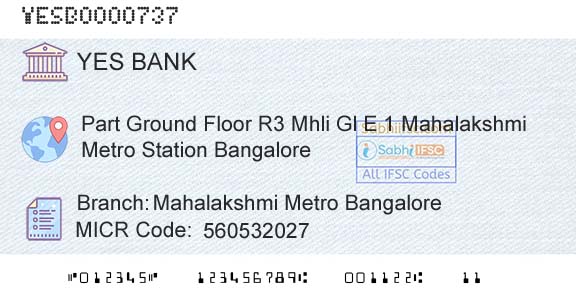 Yes Bank Mahalakshmi Metro BangaloreBranch 