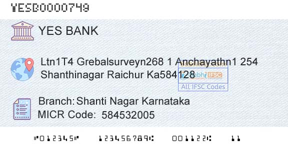 Yes Bank Shanti Nagar KarnatakaBranch 