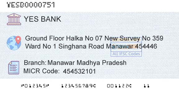 Yes Bank Manawar Madhya PradeshBranch 